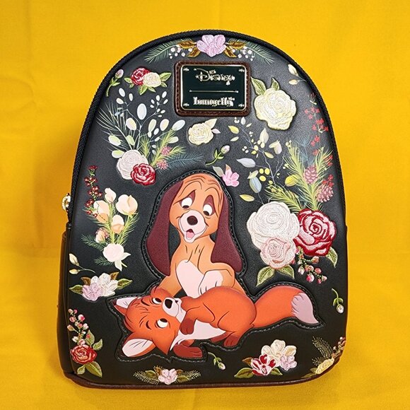 Loungefly Disney The Fox and The Hound Copper & Todd Floral Mini Backpack NEW - Picture 1 of 13